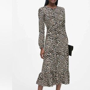 BANANA REPUBLIC leopard-print, button-down maxi dress with belt